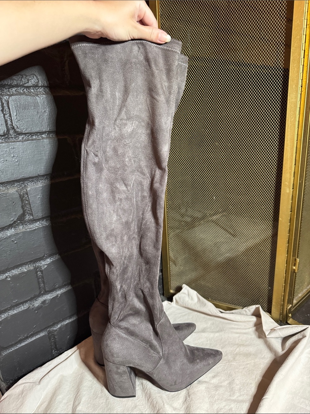 Macy's Gray Over-the-Knee Block Heel Boots - Picture 3 of 5